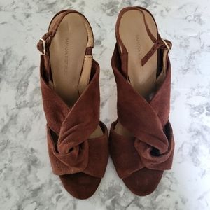 Banana Republic Brown Suede Twist Knot Sling Back Heels sz10